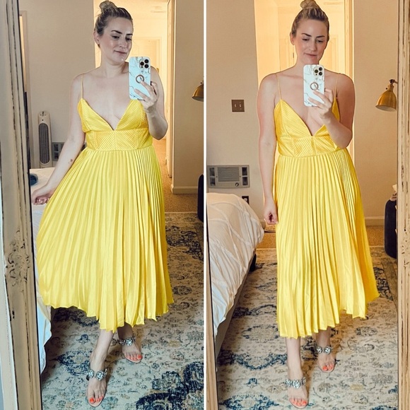 NWOT Amur Viv Mitered Pleating Dress in Yellow Tang Size 00 NWOT - Picture 12 of 14